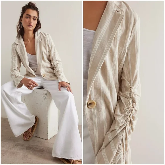 NWT Free People Linen Blend Fern Relaxed Oversized Blazer Dusty Beige Sm… - Picture 3 of 12